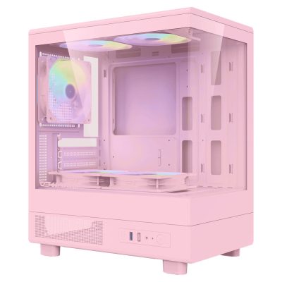 darkFlash MOTI mini 粉 顯卡長30.5/U高18/定光RGB扇*5/全景玻璃透側/M-ATX