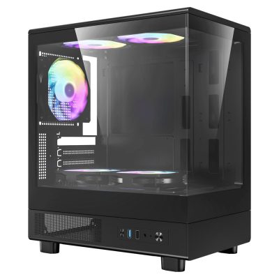 darkFlash MOTI mini 黑 顯卡長30.5/U高18/定光RGB扇*5/全景玻璃透側/M-ATX