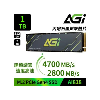 亞奇雷 AI818 1TB/讀:4700M/寫:2800M/TLC/三年保