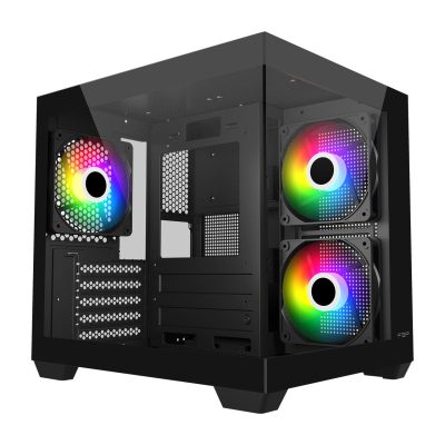 全漢 S140 黑 全景玻璃機殼 M-ATX/內建風扇側2後1/ARGB風扇/無A柱/顯卡325mm/塔散155mm