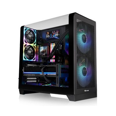 曜越 View390 Air 黑 曲面玻璃天井機殼 (ATX/Type-C/內建風扇後2/曲面玻璃/磁吸濾網/顯卡42cm/CPU高16cm)