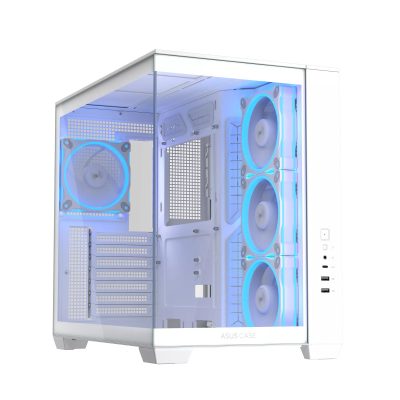 華碩 A32 PLUS 白色 全景玻璃機殼 顯卡長42/CPU高16.5/Type-C/內建風扇側3後1/雙艙式設計/ATX