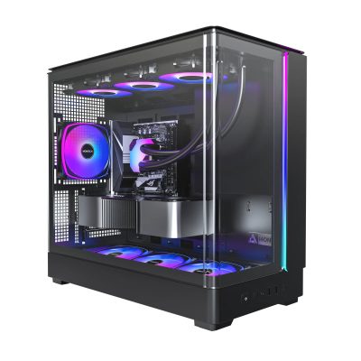君主 MONTECH KING 15 PRO 黑 全景玻璃透側機殼 (M-ATX/Type-C/內建風扇下3後1/曲面玻璃透側/ARGB燈條/斜角風扇設計/顯卡435mm/塔扇187mm)